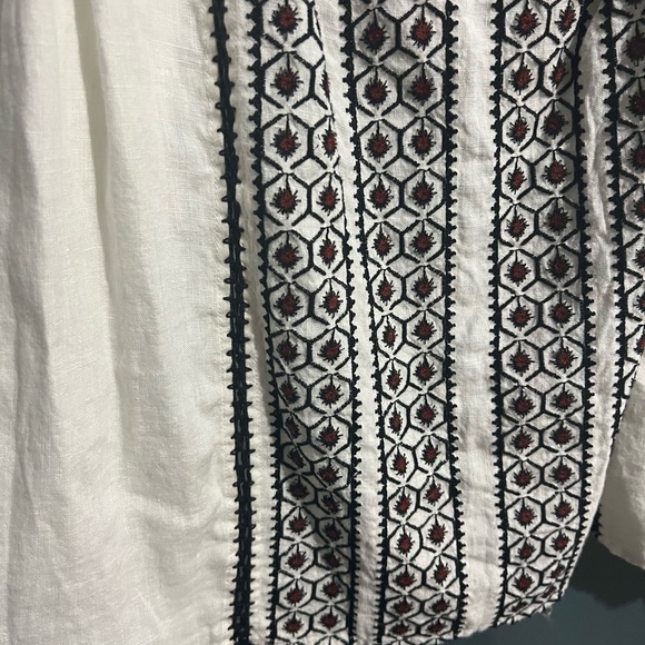 Frame Anita Embroidered Linen Peasant Top Oversized Tie Lace Long Sleeve S/p - Picture 9 of 10